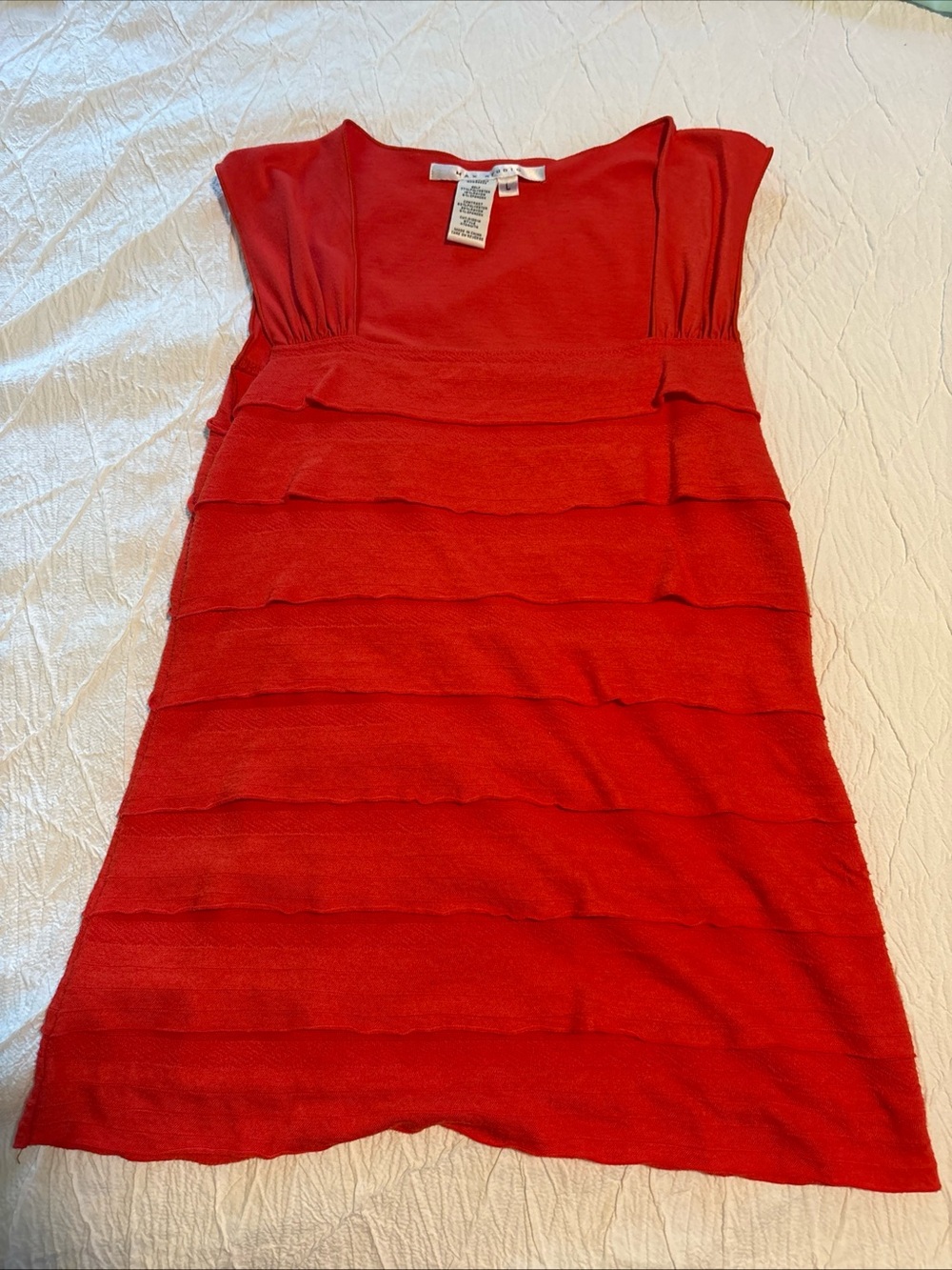 Max Studio Bright Orange Tiered Sleeveless Square Neck Top